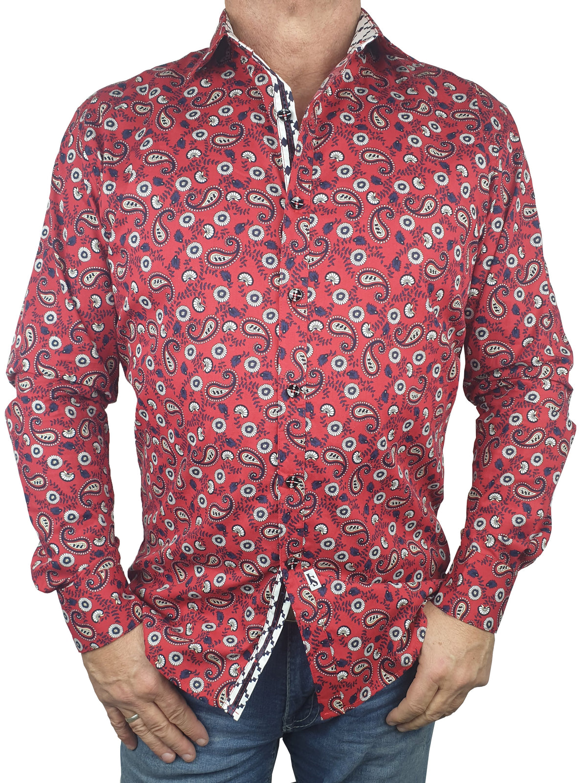 Bandit Paisley Cotton L/S Big Mens Shirt - Red