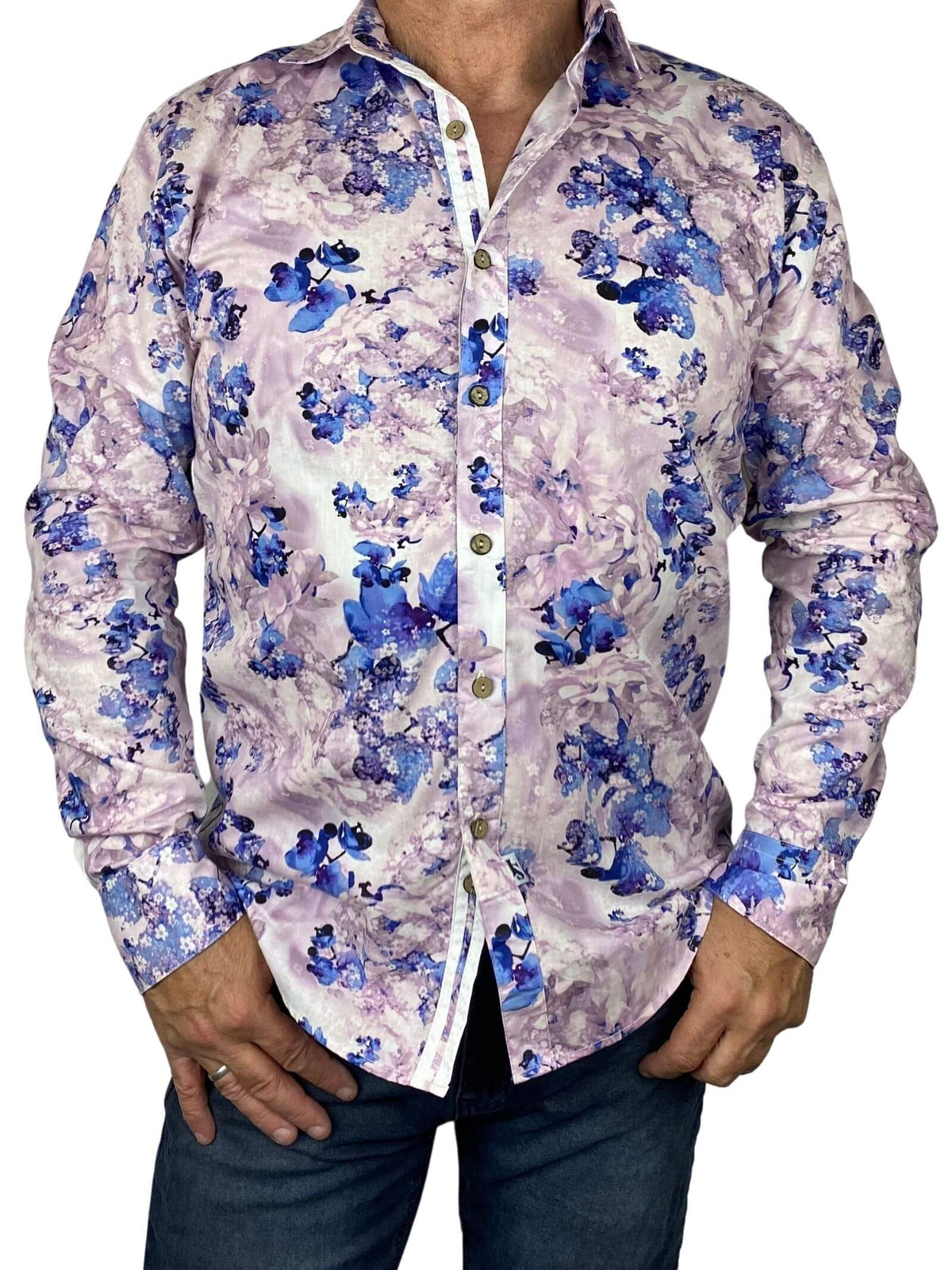 Banks Floral Cotton L/S Big Mens Shirt - Purple