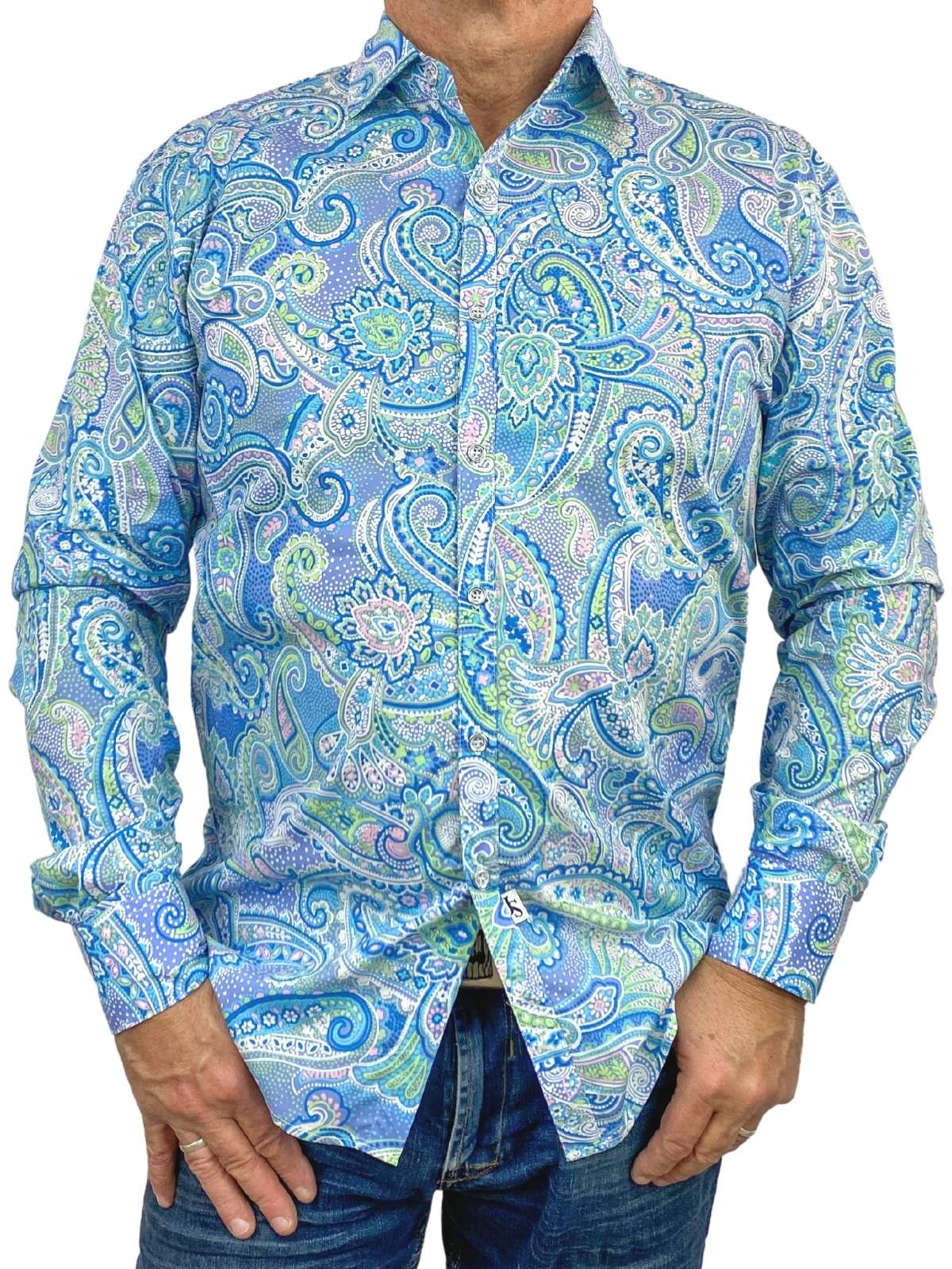 PAISLEY DOUBLE BREASTED SHIRT／BLUE
