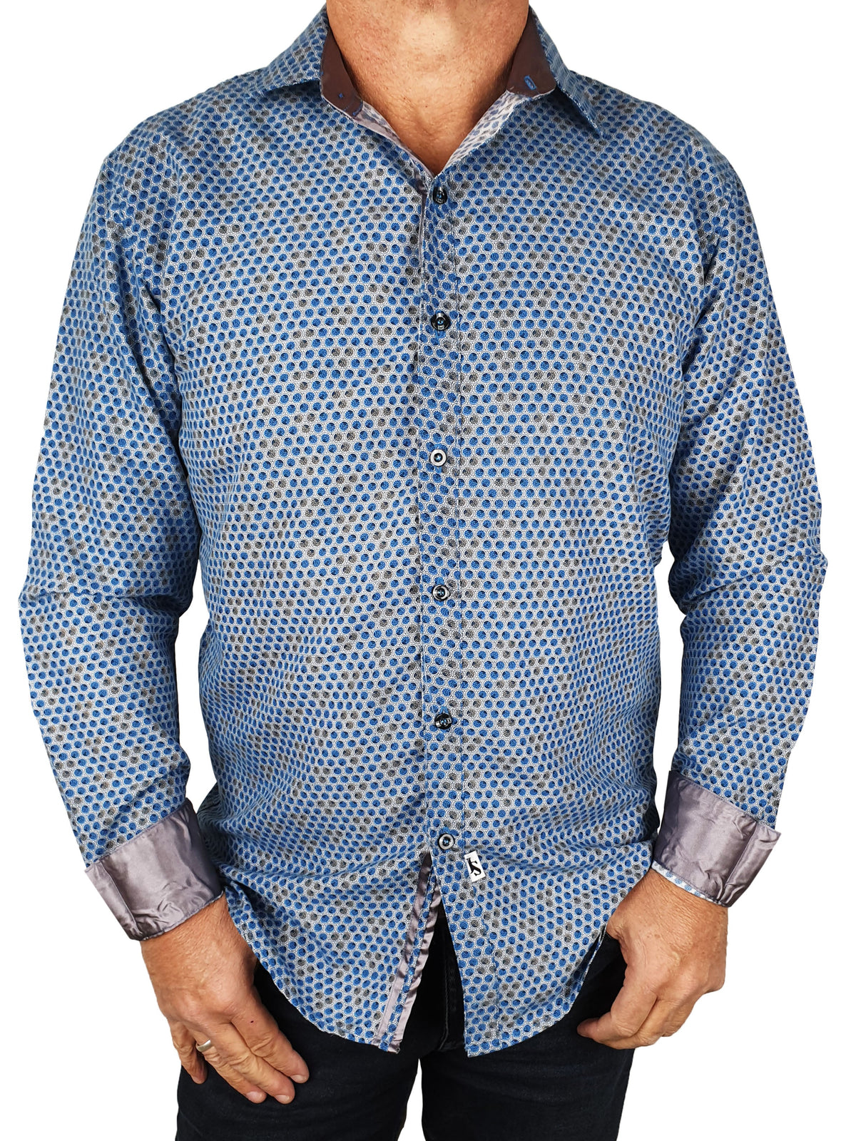 Nuclear Printed Cotton/Nylon L/S Big Mens Shirt - Navy/Grey