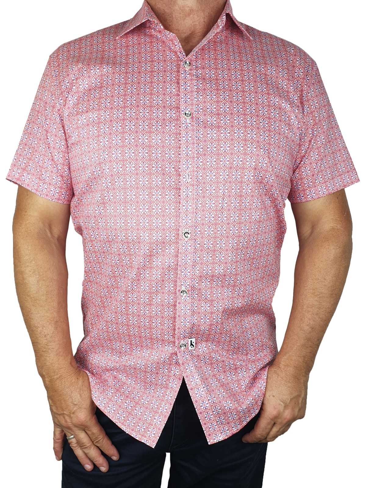 Pebble Geometric Cotton S/S Big Mens Shirt - Pink