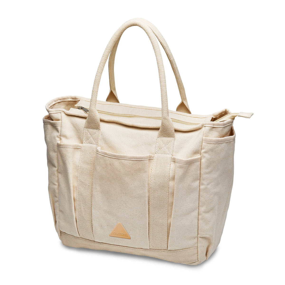 Baby  Natural Canvas Bag with veg leather handle and top zip closure 