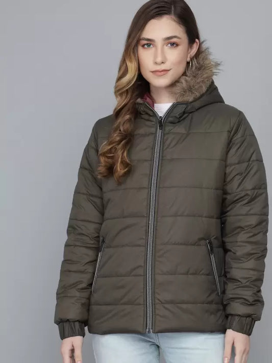 Stylish Women's Long Puffer Jacket With Hood