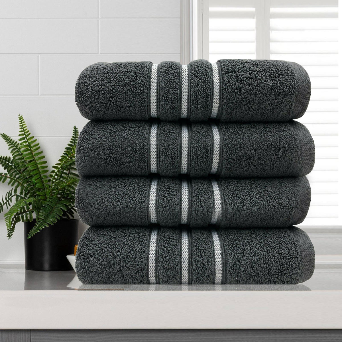 7 Pieces Classic Dobby Stripe Cotton Towel Set 650gsm