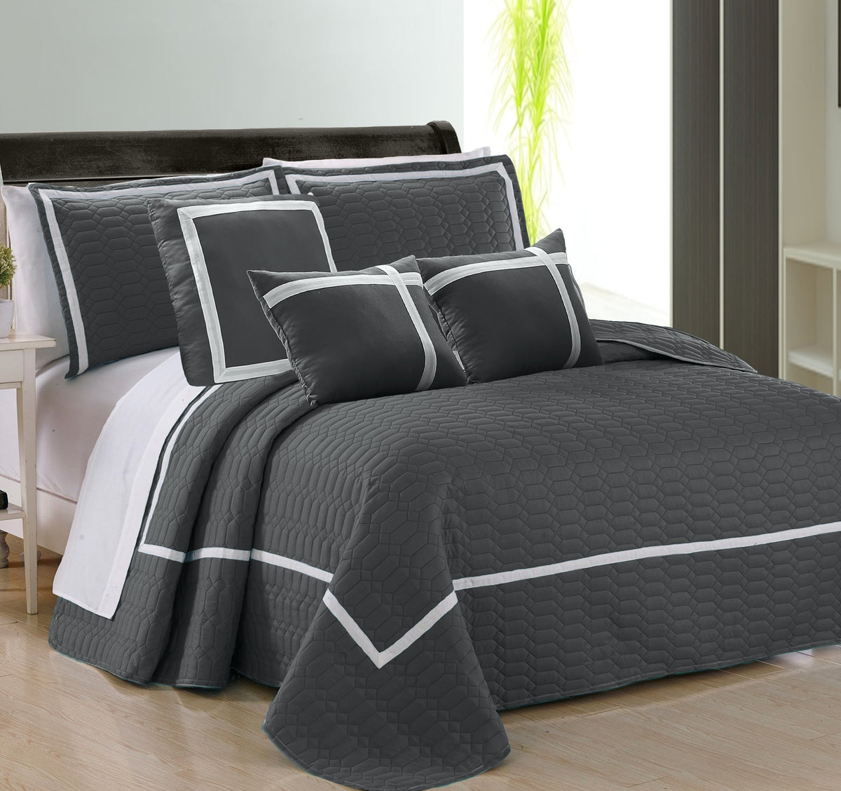 6 Pieces Two Tone Embossed Comforter Set