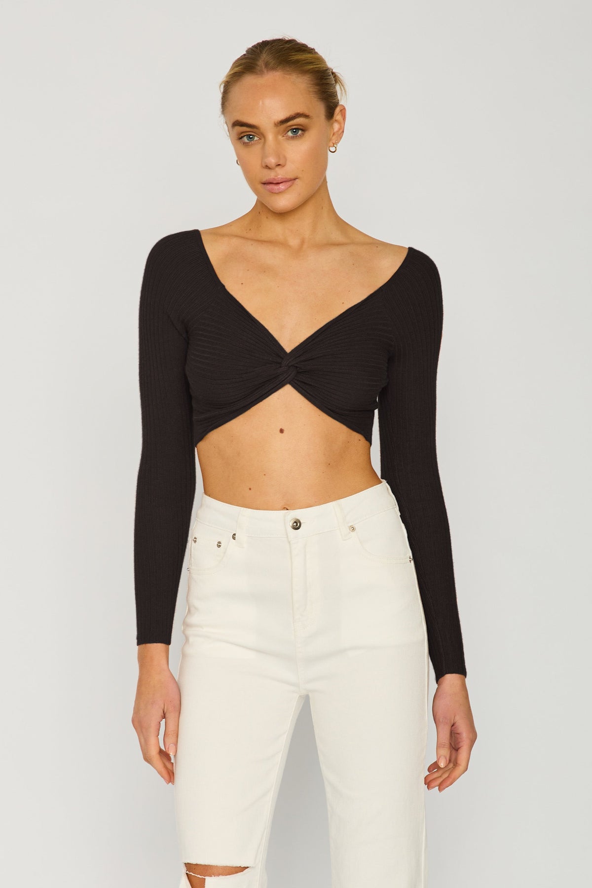 Taylor Crop Knitted Top - Black