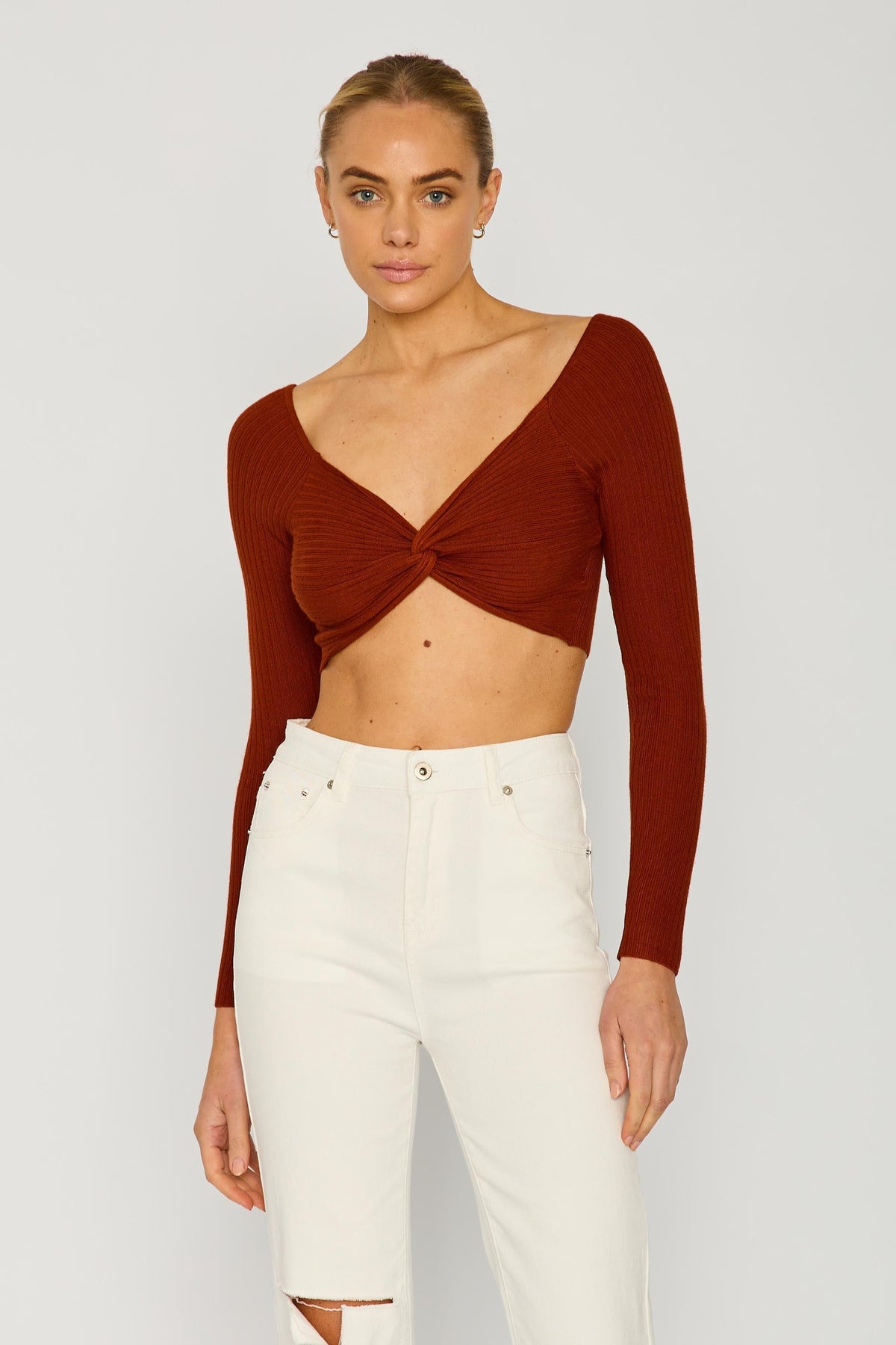 Taylor Crop Knitted Top - Caramel