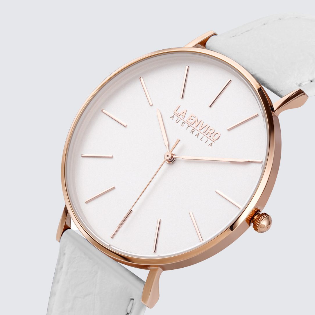 PINEAPPLE LEATHER ROSE GOLD WITH WHITE STRAP I TIERRA 40 MM