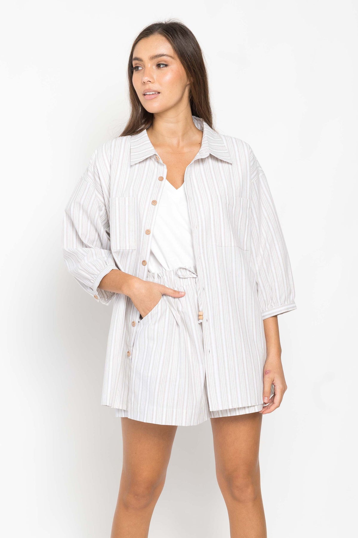 Ziggy Oversized Shirt - Cream Stripe