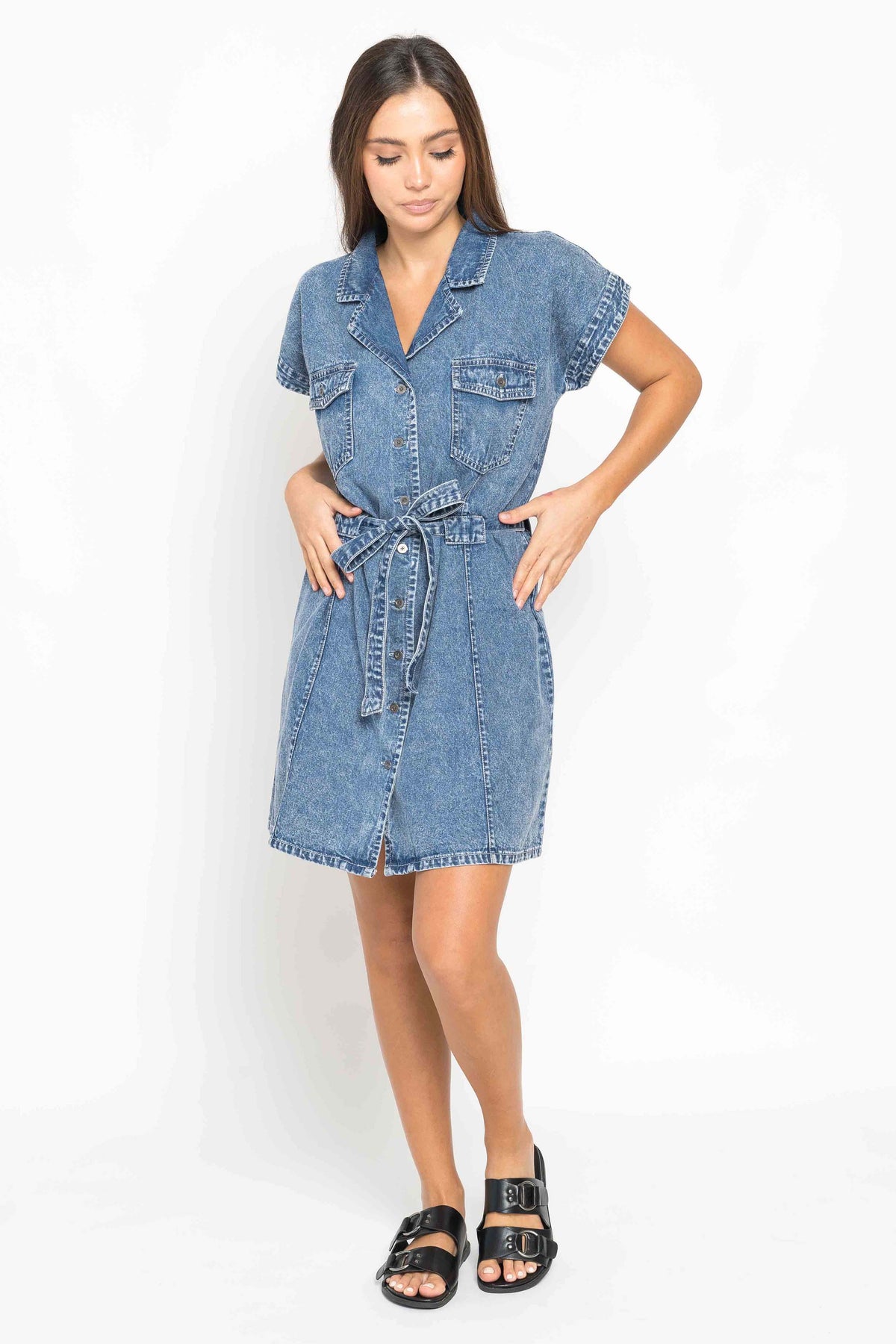 Alessa Denim Dress - Mid Blue Denim