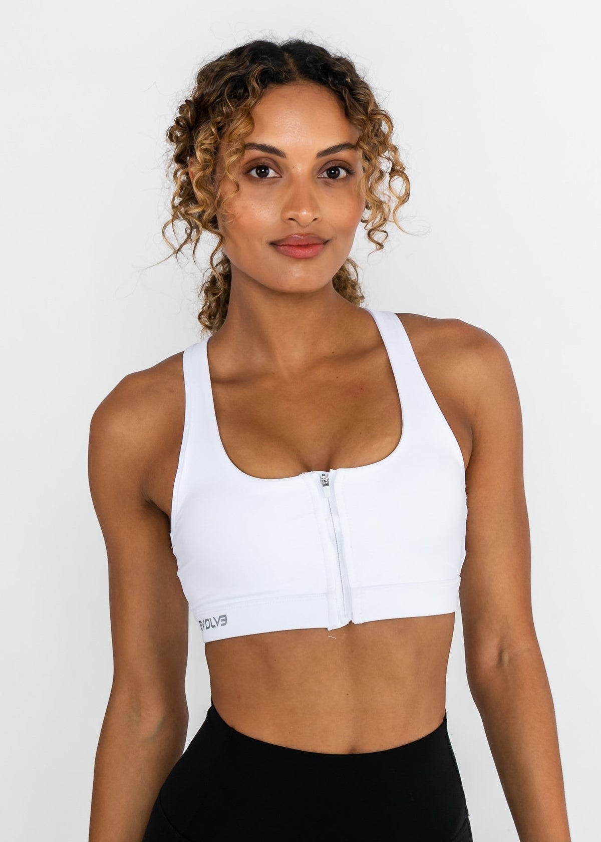 Power Zip Sports Bra - White