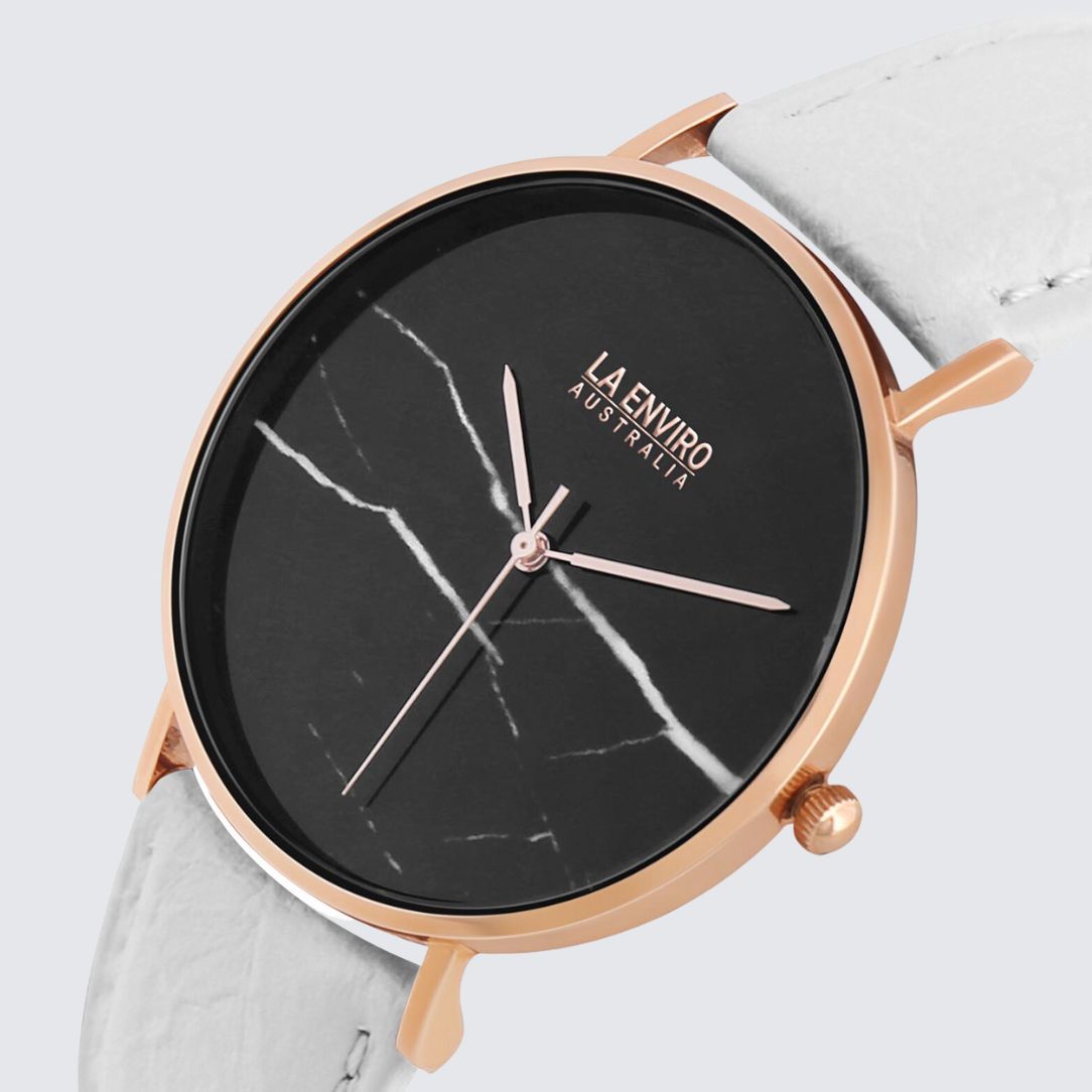 PINEAPPLE LEATHER ROSE GOLD WITH WHITE STRAP I MARBLE 40 MM