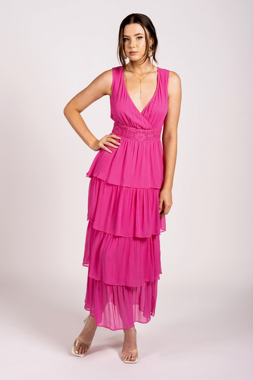 Why Mary "Allure" Hot Pink Layered Dress