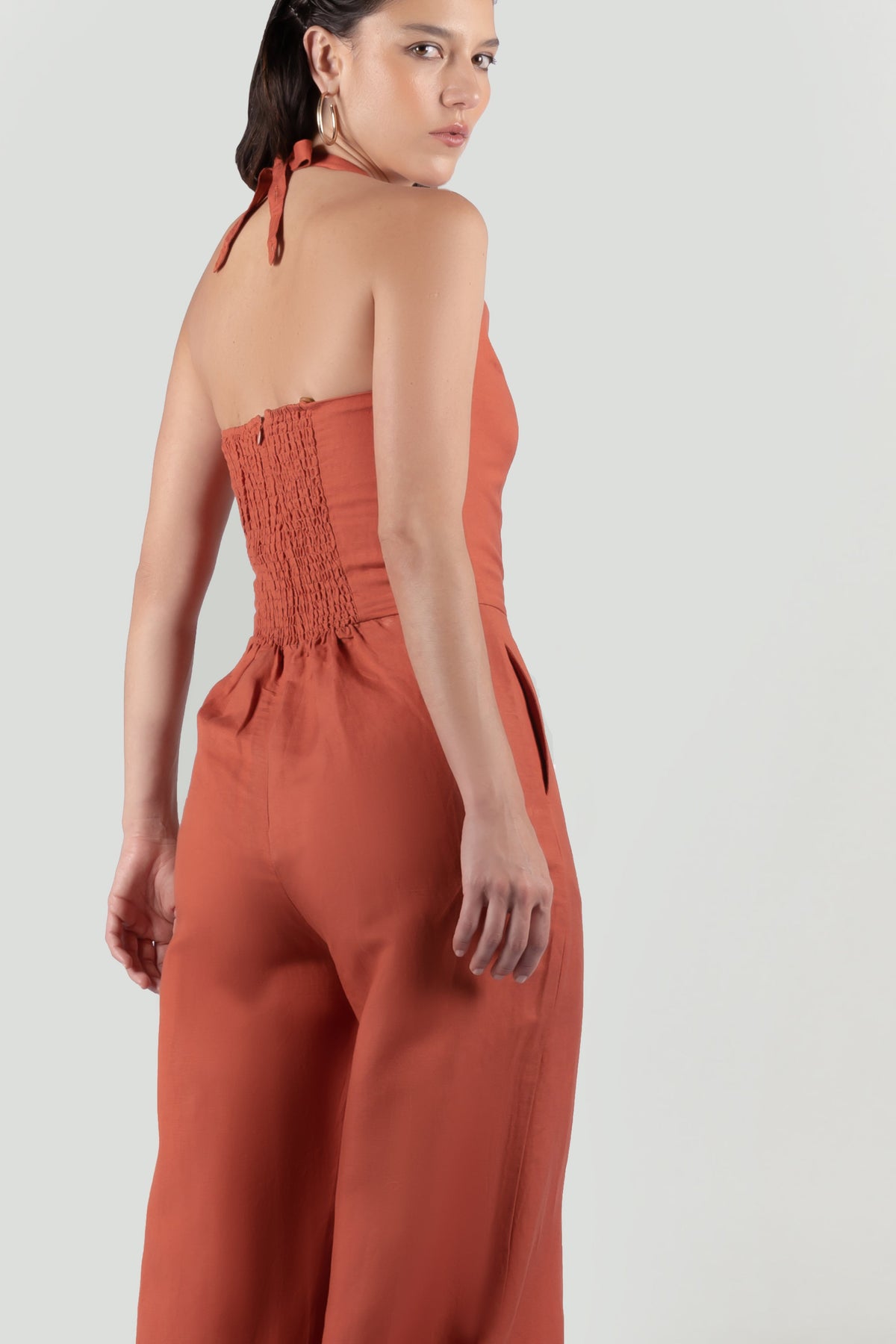 Amber Front Button Overall Jumpsuit - Linen Sunset