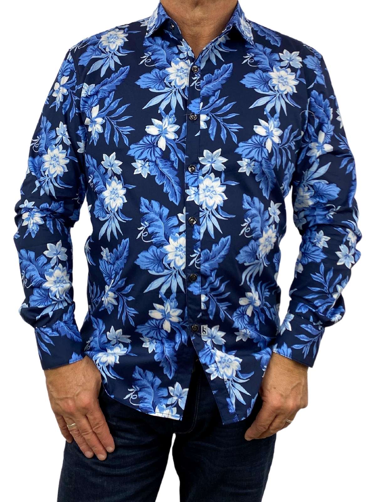Aruba Floral Cotton L/S Shirt - Black/Blue
