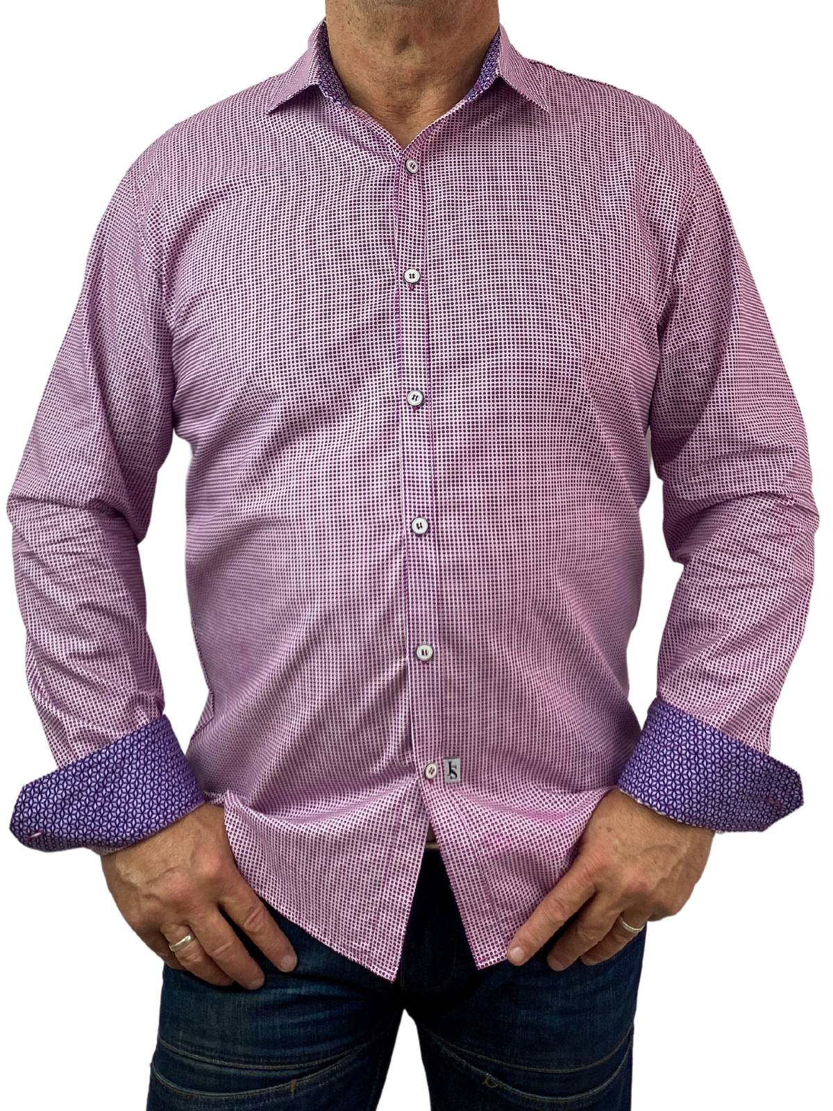 Audi Geometric Cotton Long Sleeve Shirt - Purple