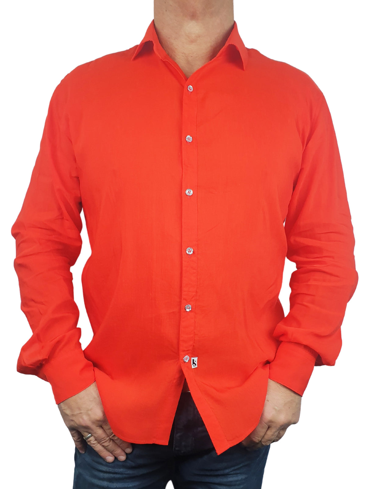 Barbados Rayon/Linen L/S Shirt - Tangerine