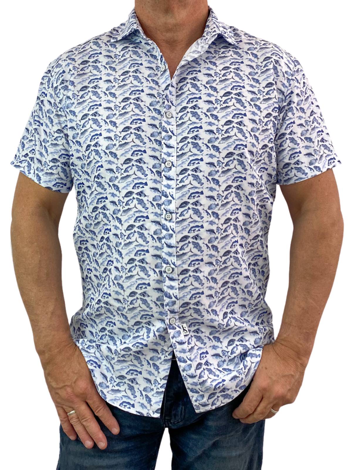 Bluefin Abstract Cotton/Rayon Short Sleeve Shirt - Blue