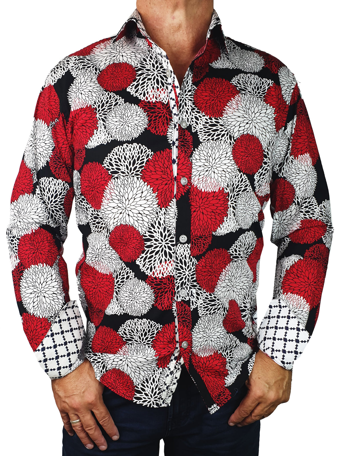 Brando Abstract Cotton L/S Shirt - Red/White