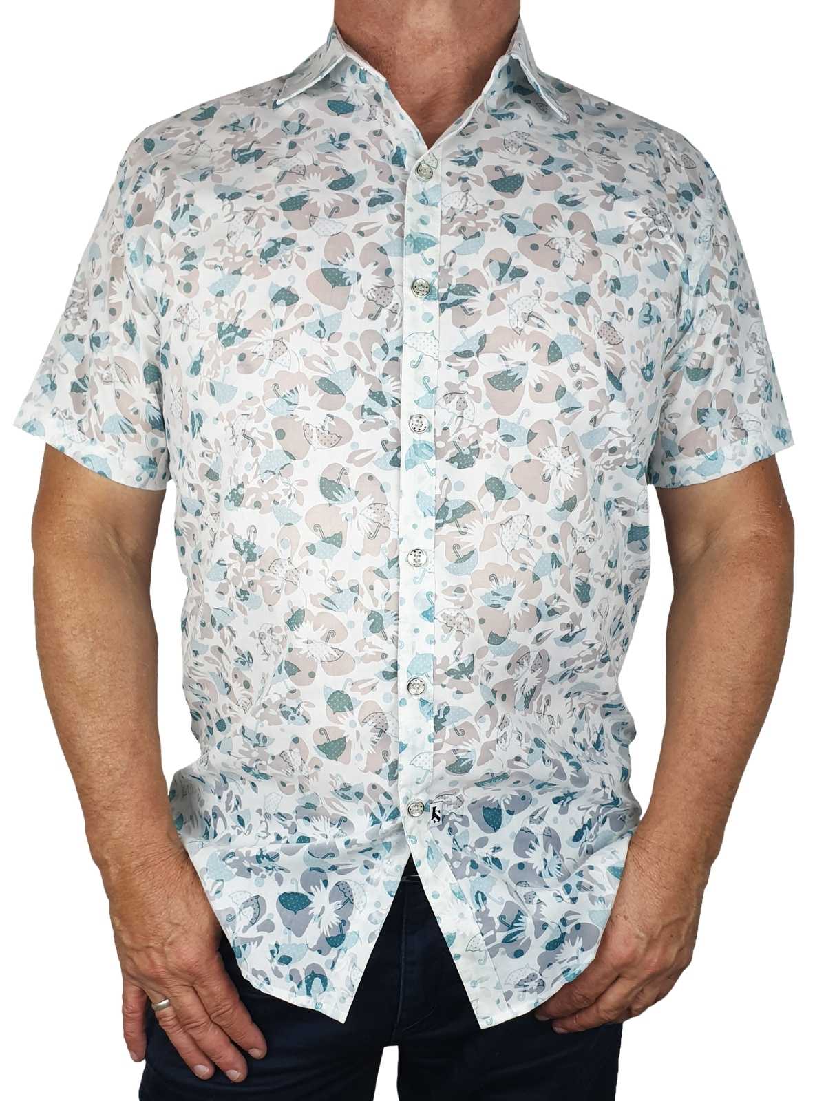 Brolly Abstract Laser Burnout Cotton S/S Shirt - White