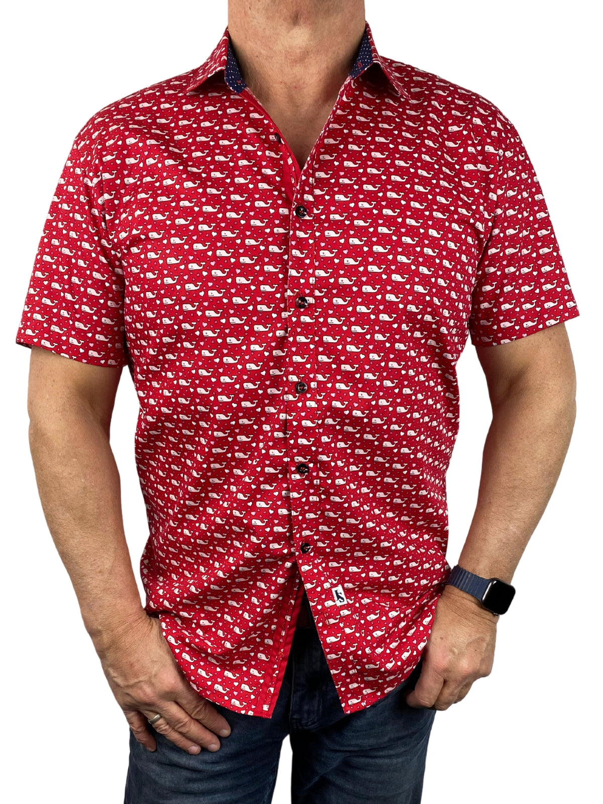 Calf Abstract Cotton S/S Shirt - Red