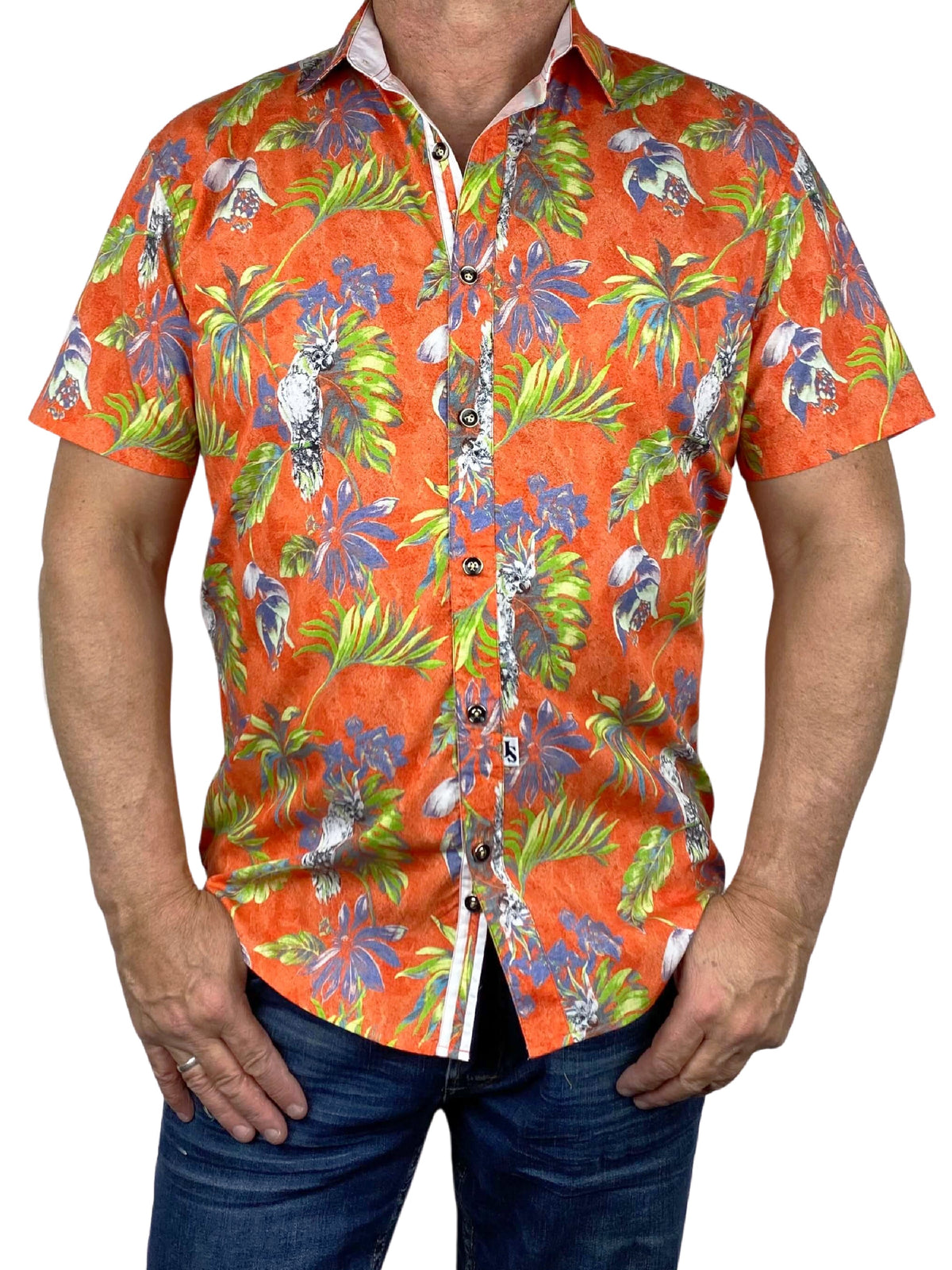 Cockatoo Abstract Cotton S/S Shirt - Orange