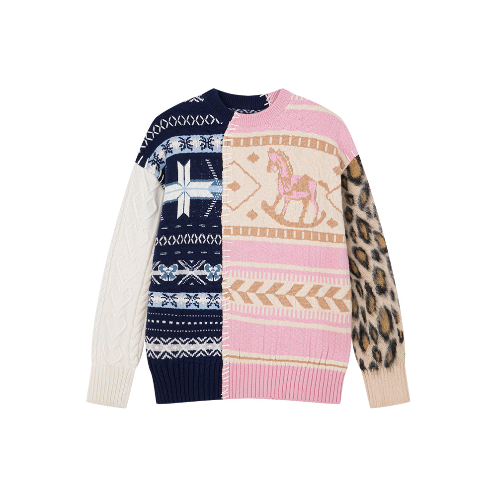 Stitched Fair Isle Printed Sweater