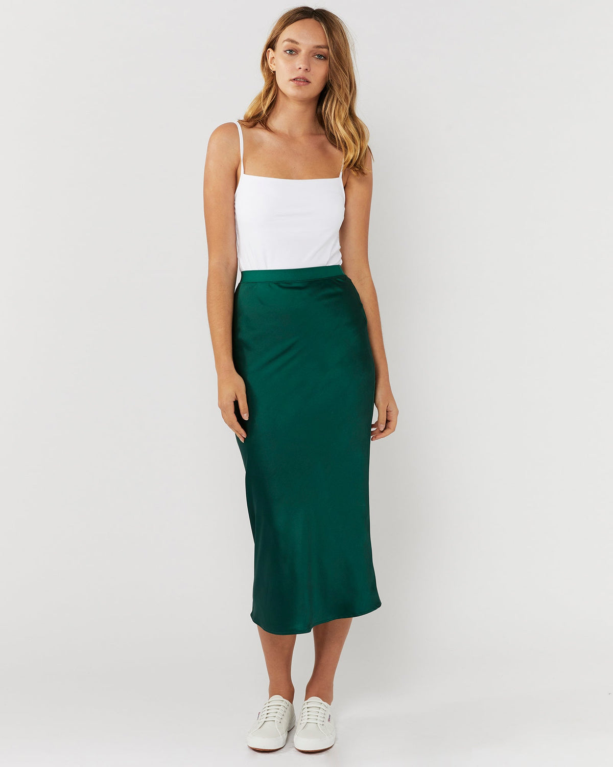 ALL THESE YEARS SATIN SKIRT - FOREST GREEN