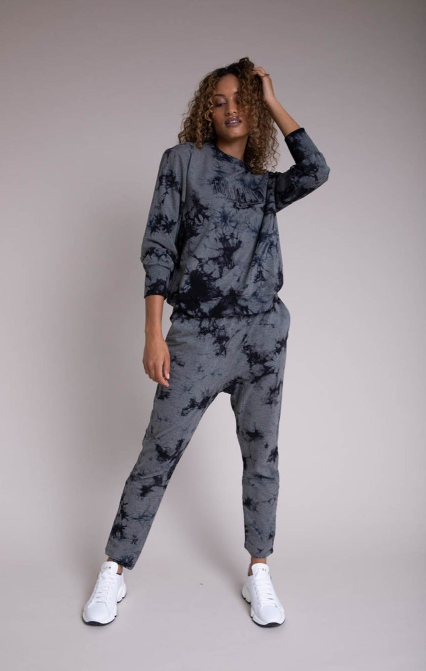 Drop Crotch Pant - Black Grey Tie Dye