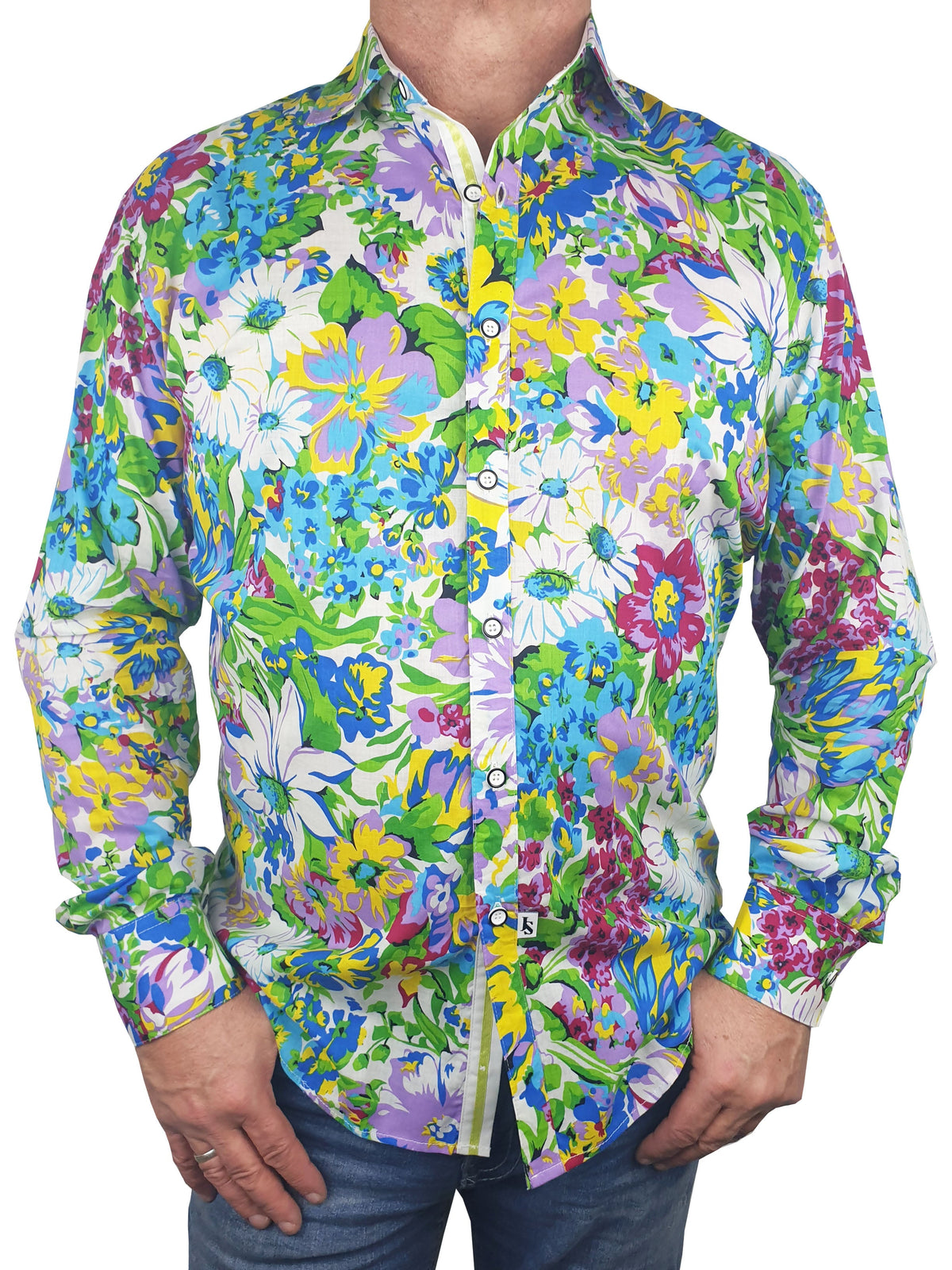 Fling Floral Cotton Voile L/S Shirt - Green/Blue/Purple