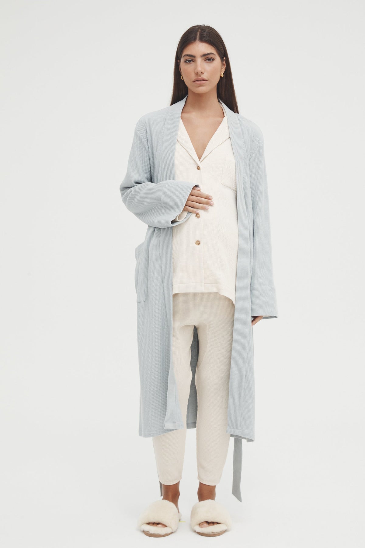 Maternity Waffle Robe (Dusty Blue) 1