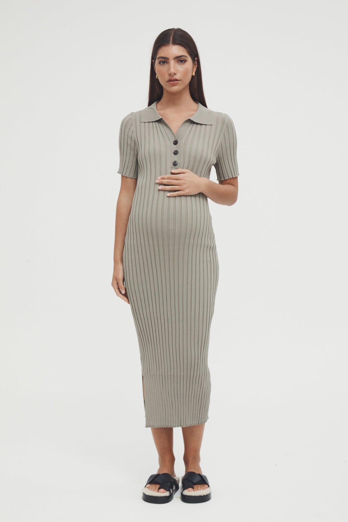 Luxury Maternity Dress (Sage) 1