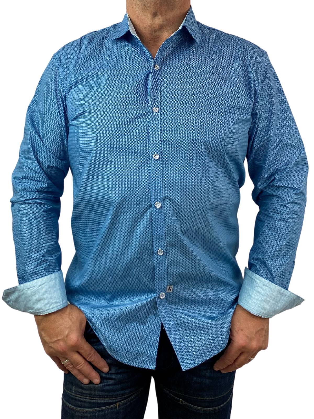 Geo Geometric Cotton Long Sleeve Shirt - Blue