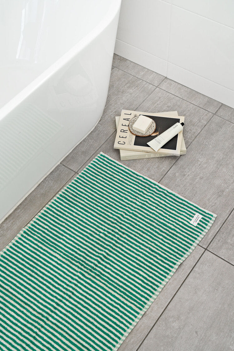 Turkish Cotton Bath Mat - Green Stripes