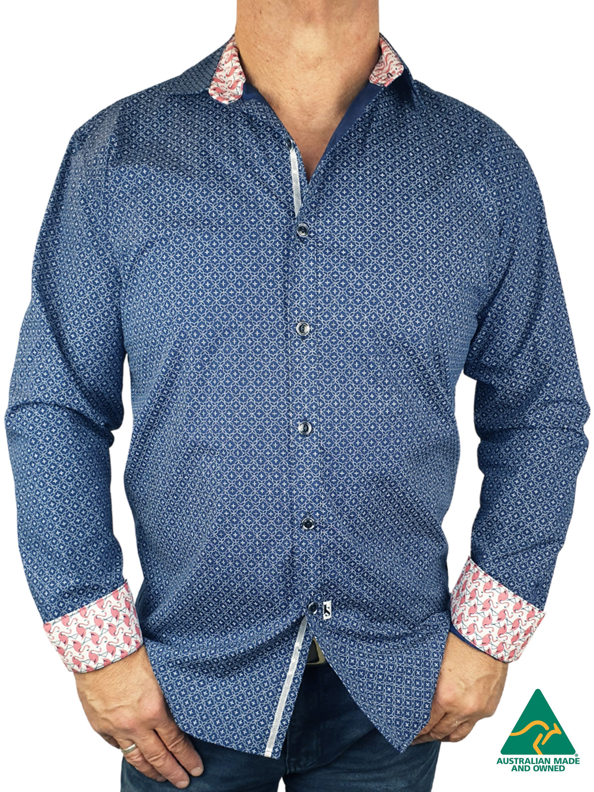 Heretic Printed Cotton L/S Big Mens Shirt - Navy