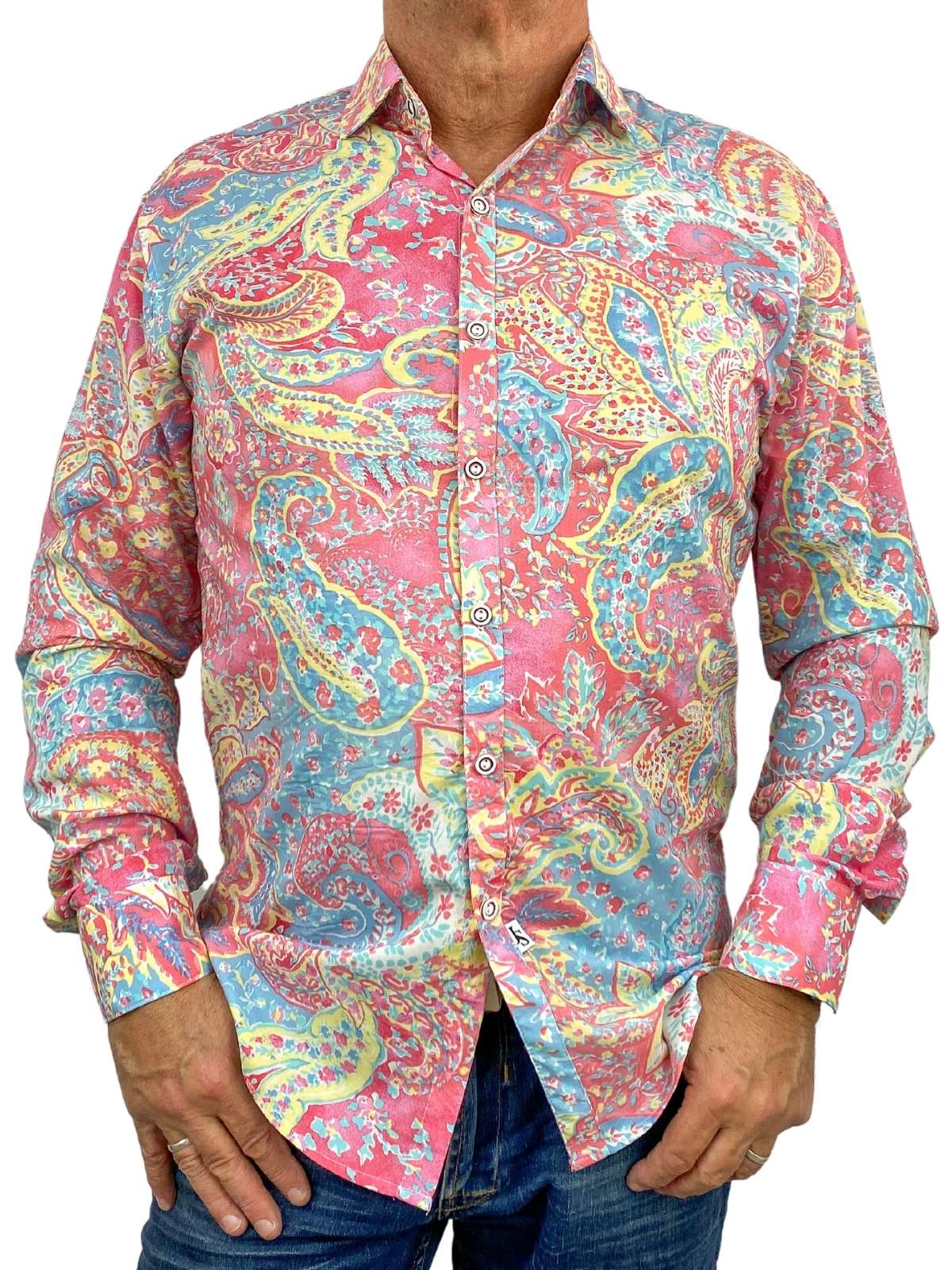 Ice Cream Paisley Cotton/Rayon L/S Shirt - Pink/Yellow