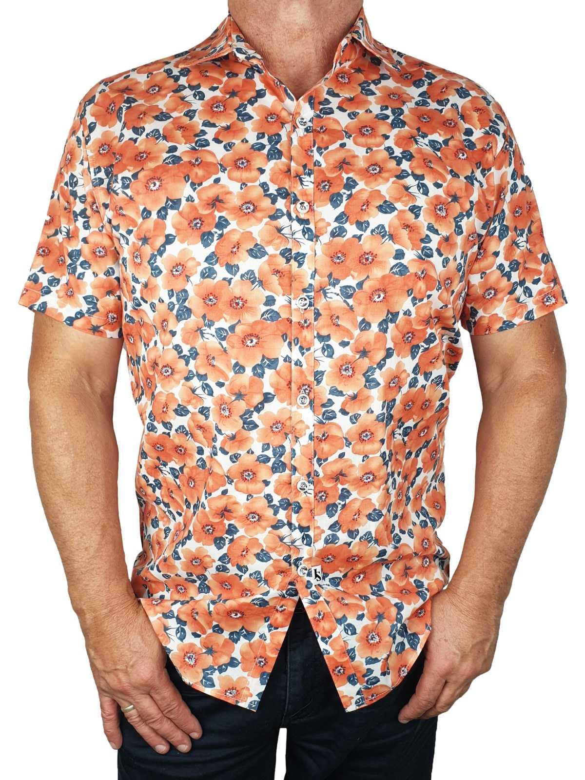 Poppy Floral Cotton S/S Shirt - Orange