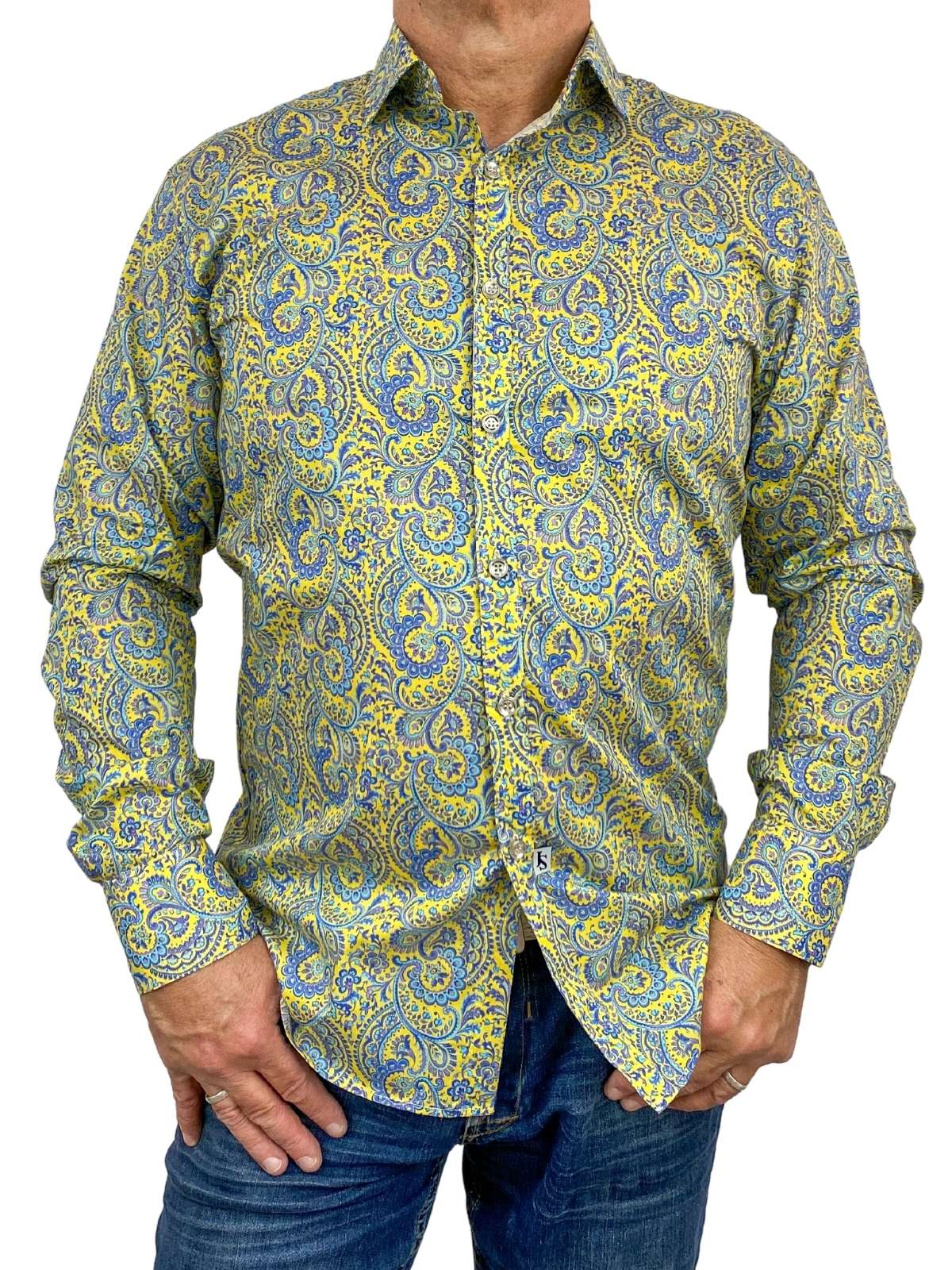 Love Paisley Cotton L/S Big Mens Shirt - Yellow/Purple