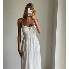 ADDISON White Flowy Backless Maxi Dress Local Threads