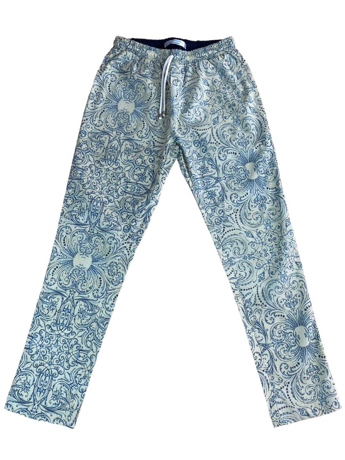 Montauk Abstract Cotton Lounge Pant - Cream/Blue