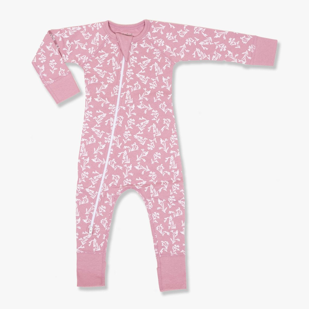 Reverse Sage Flower Zip Romper - Sapling Child Australia