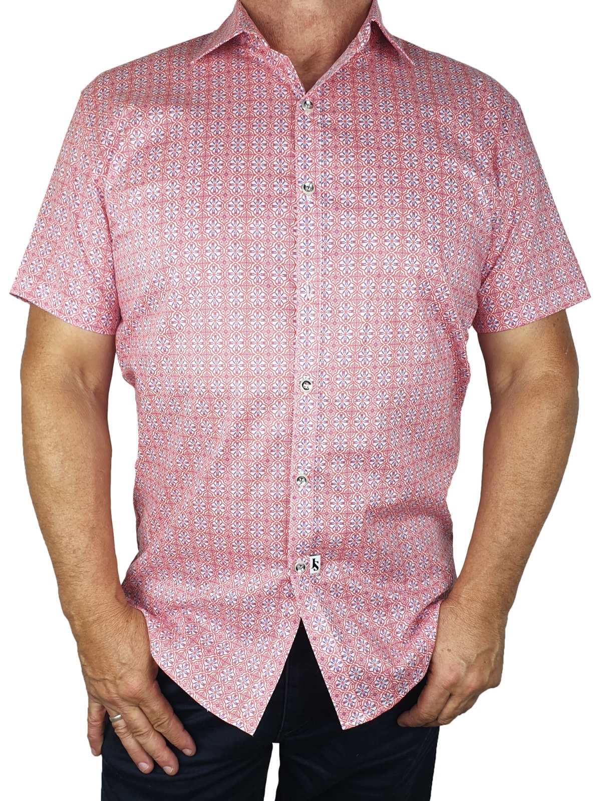 Pebble Geometric Cotton S/S Shirt - Pink