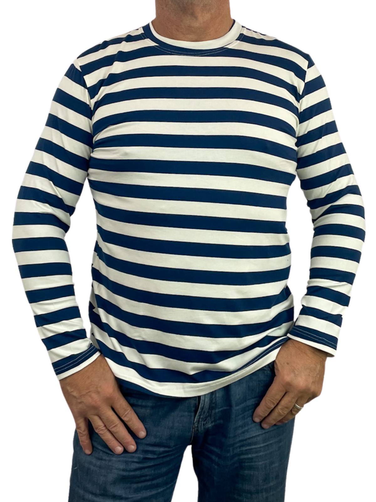 Perisher Striped Cotton L/S Tee - Navy/White