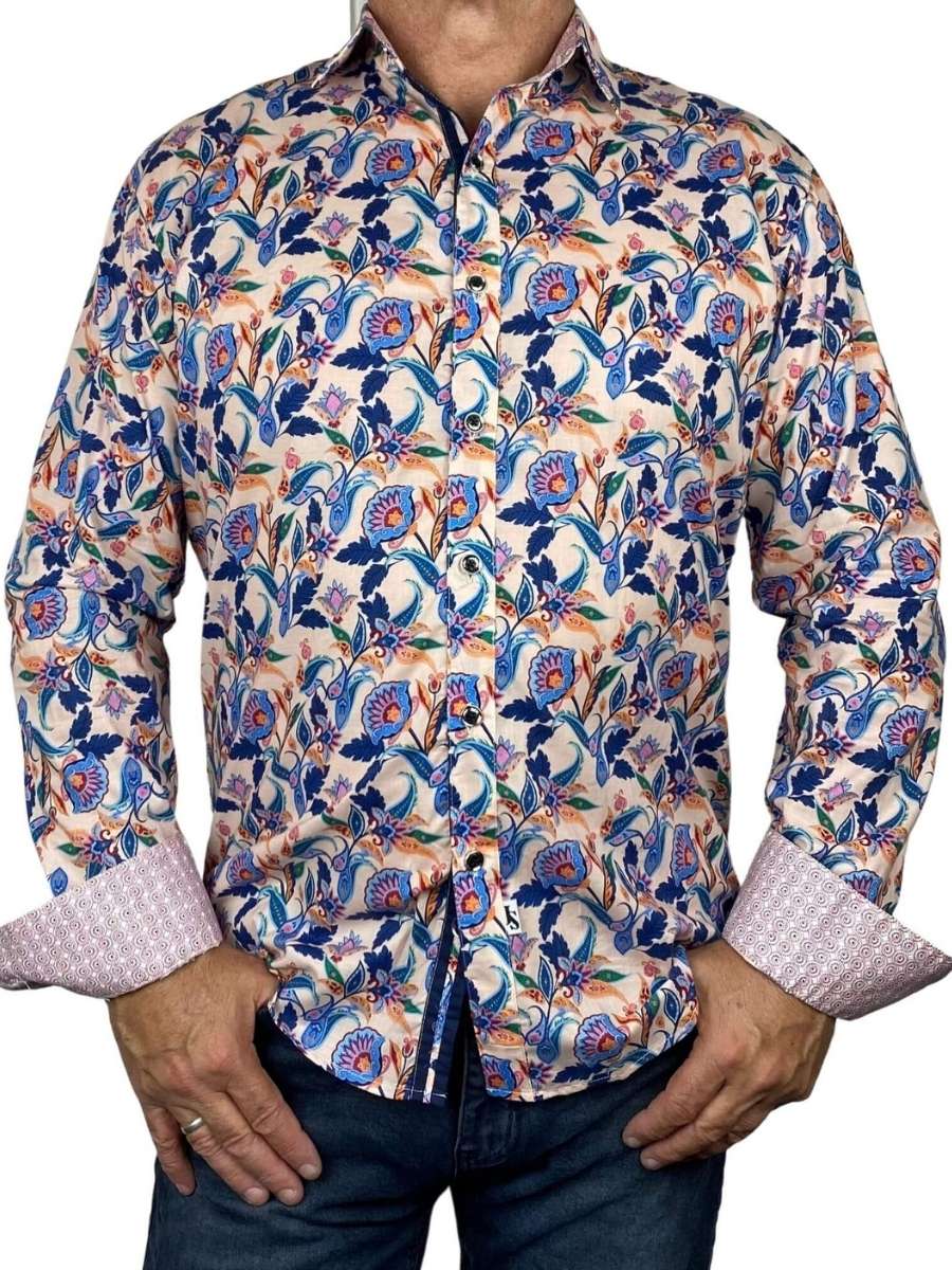 Poetry Floral Cotton L/S Shirt - Pink/Blue