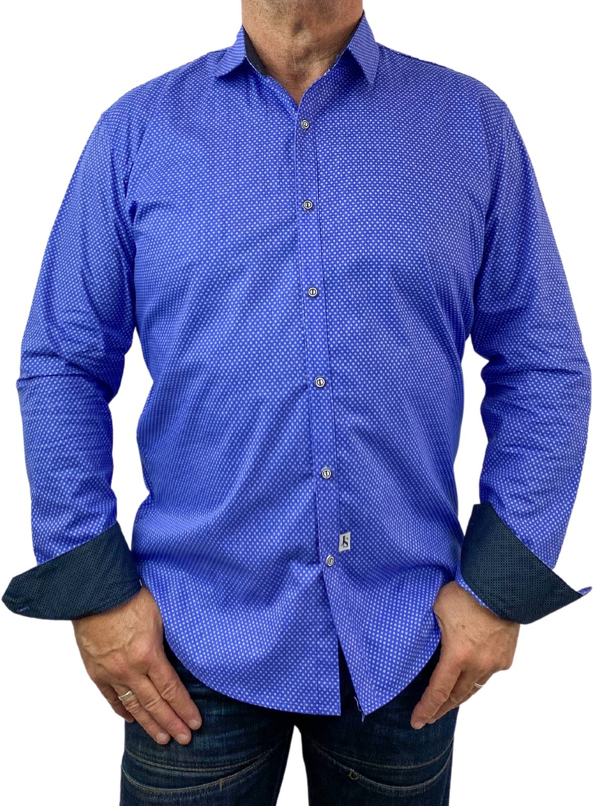 Rain Geometric Cotton Long Sleeve Shirt - Blue