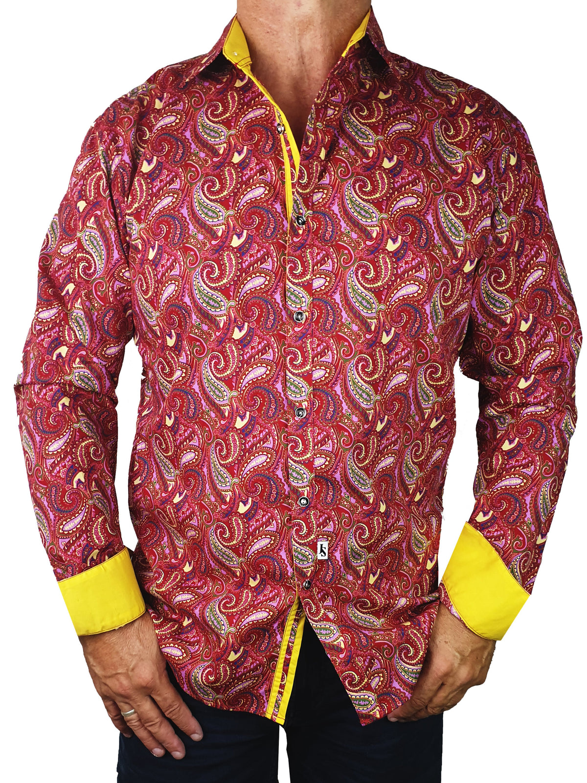 Raw Paisley Cotton L/S  Shirt - Red