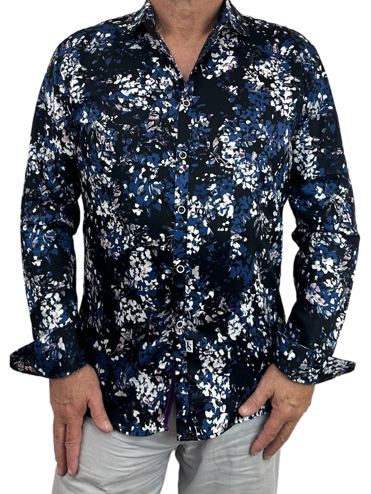 Rolling Stone Abstract Cotton L/S Big Mens Shirt - Black/Blue