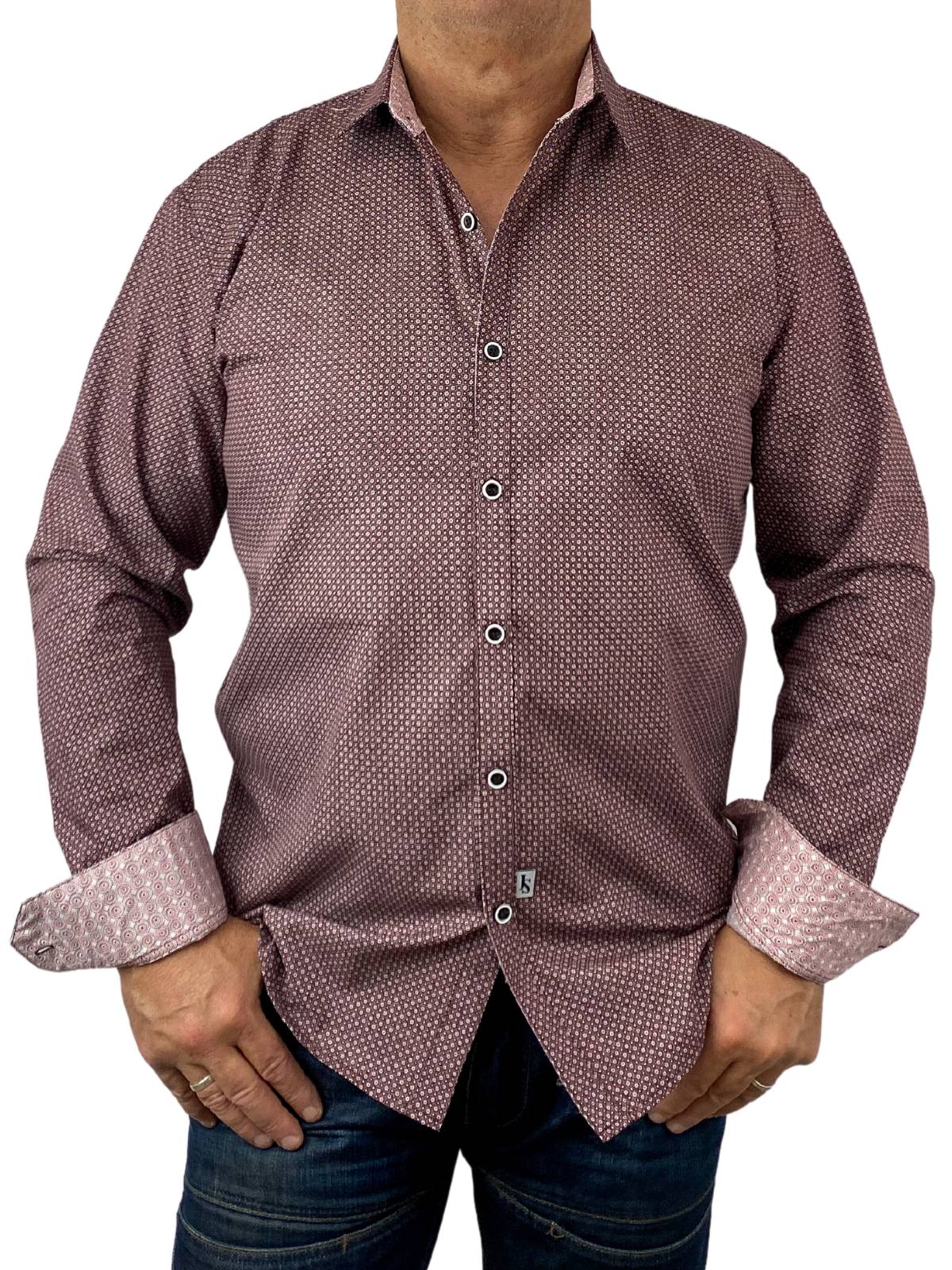Roman Geometric Cotton Long Sleeve Shirt - Brown