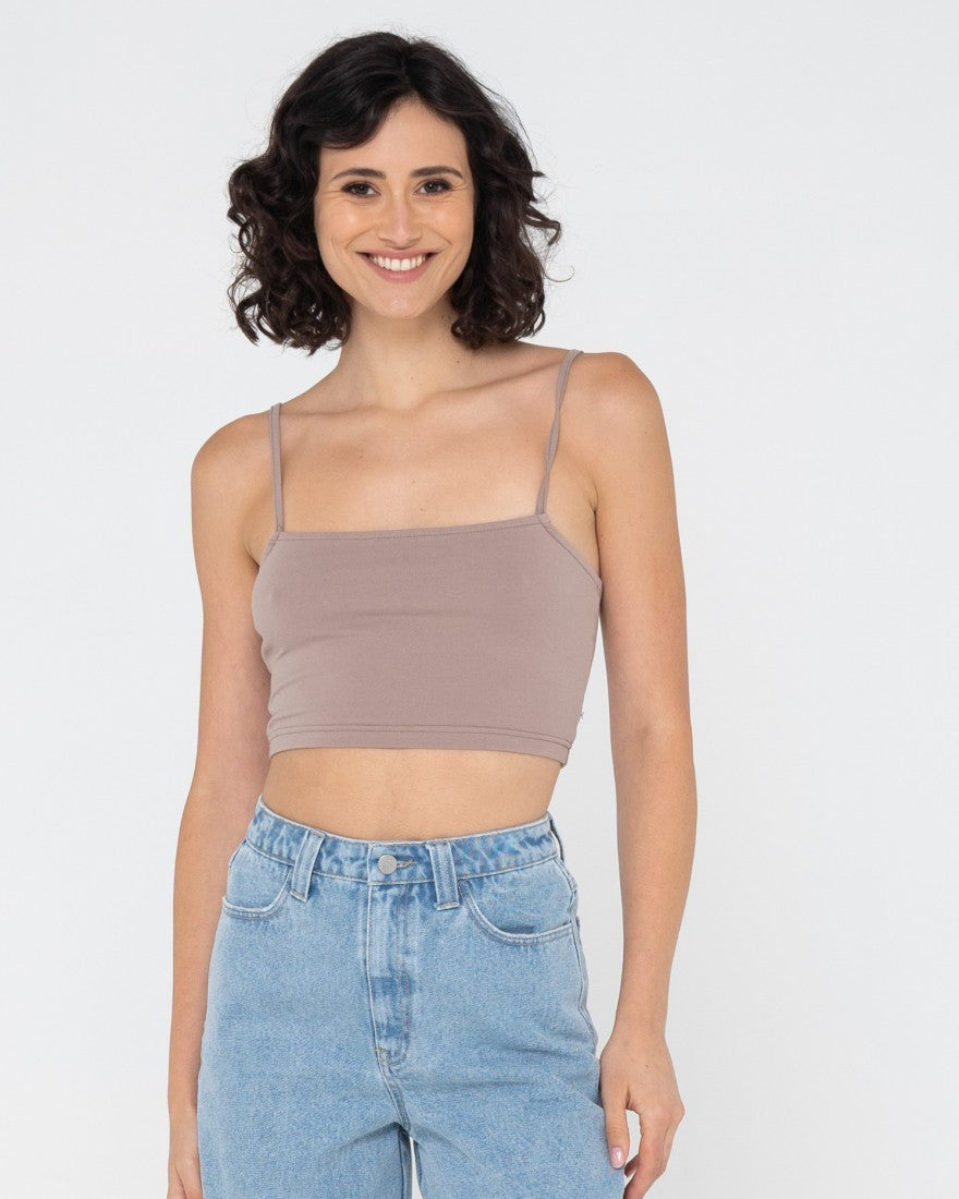 Woman wearing Blanks Slim Fit Cami in Taupe