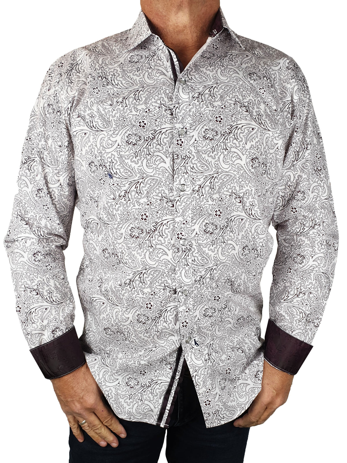 Shiraz Paisley Cotton L/S Shirt - White/Red